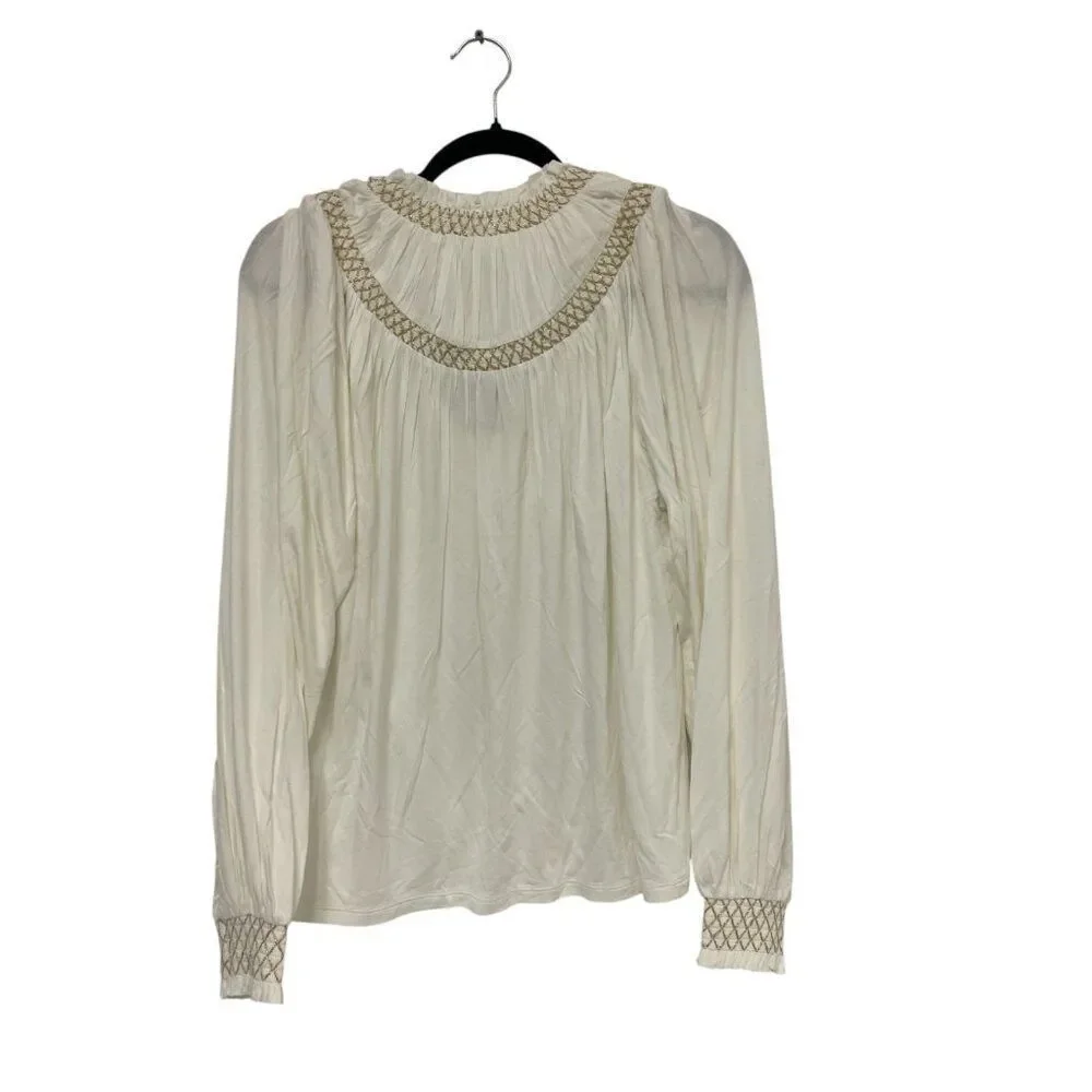 Boden Womens Top Shirt UK 12 US 8 Ivory Puff Sleeve Blouse Peasant T1069 NWT